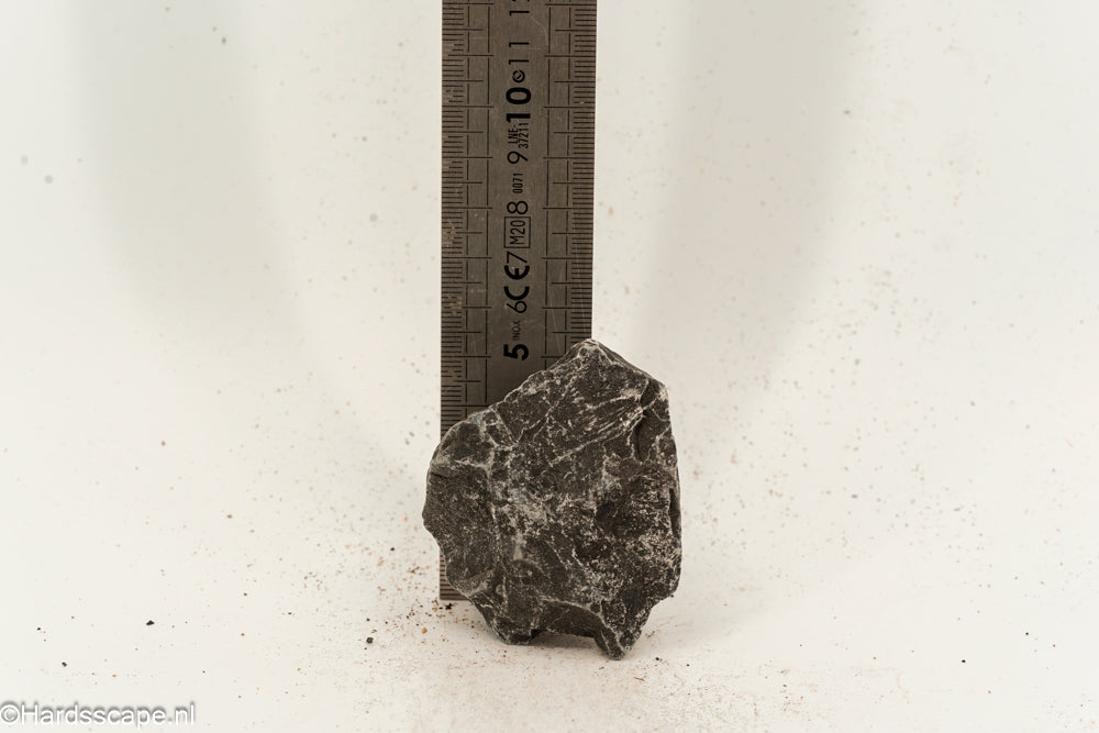 Donkere Hell Stone S100 kleine hardscape steen, getoond in een natuurlijke tuinsetting, van Hardscape.nl.