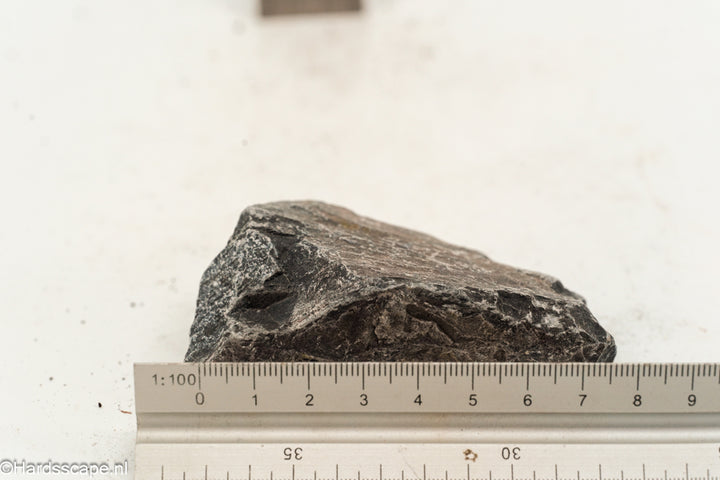 Kleine Dark Hell Stone S116 van Hardscape.nl, donkere decoratieve steen met textuur voor tuin of oprit.