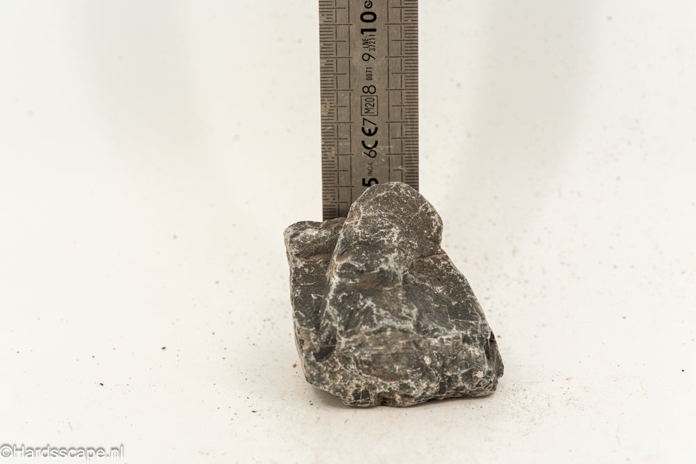 Kleine Dark Hell Stone S119 van Hardscape.nl, donkere natuursteen met ruwe textuur voor tuin- en oeverdecoratie
